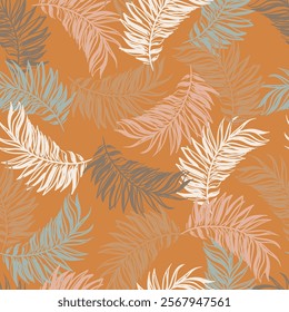 Retro Boho Palm Leaves Vector Seamless Pattern