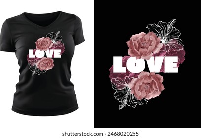 Retro Bold Black Urban Floral Love Typography T-shirt