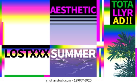 Retro bold color gradient composition design template, tropical beach vibe aesthetic background