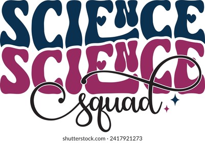 Retro Bold Colorful Wavy Science Sublimation Typography on White Background for Ready Print on T-shirts and More. Vector Square Template for Print on Demand Business and Printing Industry.