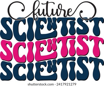 Retro Bold Colorful Wavy Science Sublimation Typography on White Background for Ready Print on T-shirts and More. Vector Square Template for Print on Demand Business and Printing Industry.