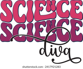 Retro Bold Colorful Wavy Science Sublimation Typography on White Background for Ready Print on T-shirts and More. Vector Square Template for Print on Demand Business and Printing Industry.