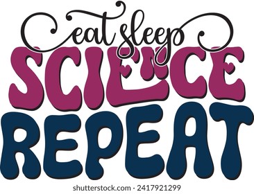 Retro Bold Colorful Wavy Science Sublimation Typography on White Background for Ready Print on T-shirts and More. Vector Square Template for Print on Demand Business and Printing Industry.