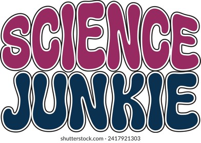 Retro Bold Colorful Wavy Science Sublimation Typography on White Background for Ready Print on T-shirts and More. Vector Square Template for Print on Demand Business and Printing Industry.