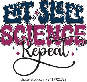 Retro Bold Colorful Wavy Science Sublimation Typography on White Background for Ready Print on T-shirts and More. Vector Square Template for Print on Demand Business and Printing Industry.