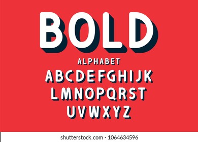 Retro bold font and alphabet. Rounded letters with long shadows in retro style. Vintage typography. Vector