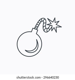 Retro bomb icon. Boom explode sign. Linear outline icon on white background. Vector