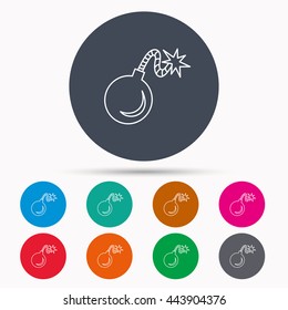 Retro bomb icon. Boom explode sign. Icons in colour circle buttons. Vector