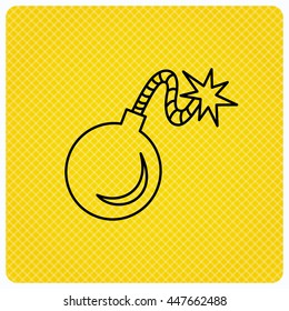 Retro bomb icon. Boom explode sign. Linear icon on orange background. Vector