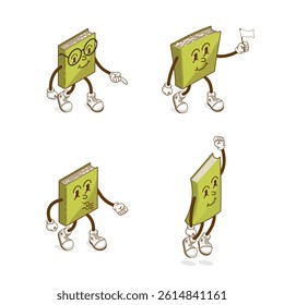 Retro Book Character smart isometric vector illustration