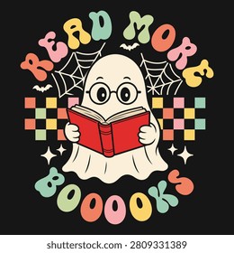 Retro Bookish Ghost Reading Books T-shirt Design