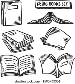 Retro Books Illustration Vector Set 