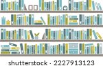 Retro bookshelf, chair and books, cute blue color scheme
