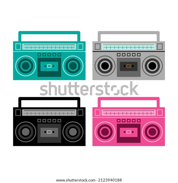 Retro\
boom box set. Audio cassette players, 1980s\
style.