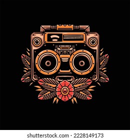 retro boom box tattoo vector design