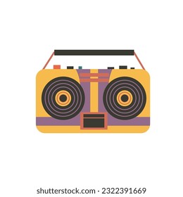 Retro Boombox and Audio Player, Colorful Vintage Tape Recorder, Cassette Music Box, Nostalgia for 90s Vector Illustration.