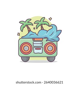 Retro Boombox with beach illustration