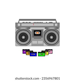 retro boombox with cassette 90s vector illustration isolated on white background.