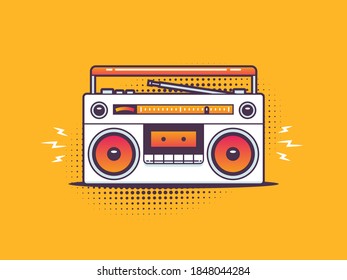 
Retro boombox cassette tape player in pop art style vector illustration