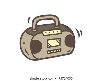 Retro boombox doodle isolated on white background