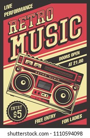 Retro Boombox Music Tape Recorder Radio Old Vintage Signage Poster Vector