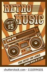 Retro Boombox Music Tape Recorder Radio Old Vintage Signage Poster Vector