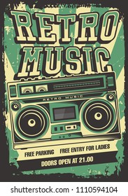 Retro Boombox Music Tape Recorder Radio Old Vintage Signage Poster Vector