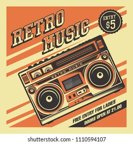 Retro Boombox Music Tape Recorder Radio Old Vintage Signage Poster Vector