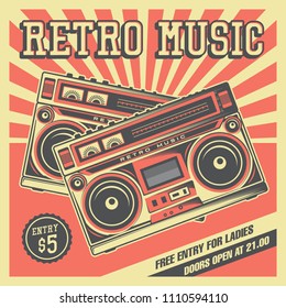 Retro Boombox Music Tape Recorder Radio Old Vintage Signage Poster Vector