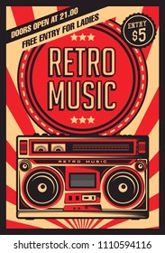 Retro Boombox Music Tape Recorder Radio Old Vintage Signage Poster Vector