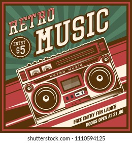 Retro Boombox Music Tape Recorder Radio Old Vintage Signage Poster Vector