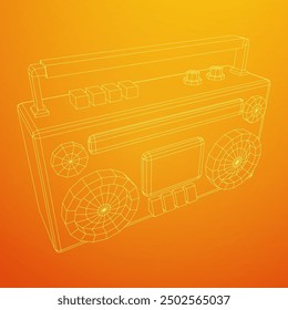 Retro Boombox anticuado grabadora de cinta de casete portátil. Ilustración vectorial de malla de polietileno baja.