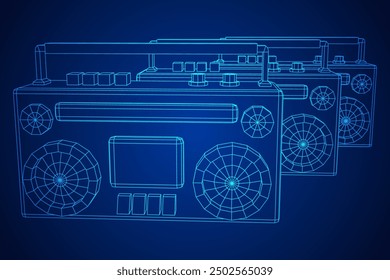 Retro Boombox outdated portable cassette tape recorder. Wireframe low poly mesh vector illustration.