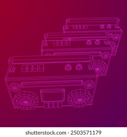 Retro Boombox outdated portable cassette tape recorder. Wireframe low poly mesh vector illustration.