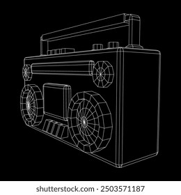 Retro Boombox outdated portable cassette tape recorder. Wireframe low poly mesh vector illustration.