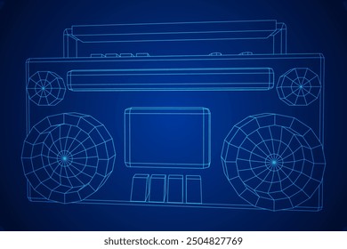 Retro Boombox outdated portable cassette tape recorder. Wireframe low poly mesh vector illustration.