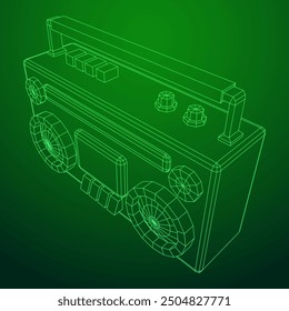 Retro Boombox outdated portable cassette tape recorder. Wireframe low poly mesh vector illustration.