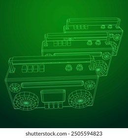 Retro Boombox outdated portable cassette tape recorder. Wireframe low poly mesh vector illustration.