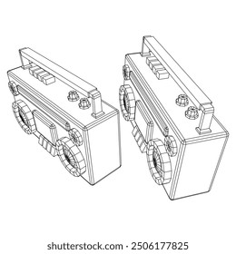 Retro Boombox outdated portable cassette tape recorder. Wireframe low poly mesh vector illustration.