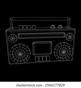 Retro Boombox anticuado grabadora de cinta de casete portátil. Ilustración vectorial de malla de polietileno baja.