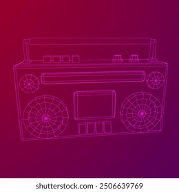 Retro Boombox anticuado grabadora de cinta de casete portátil. Ilustración vectorial de malla de polietileno baja.