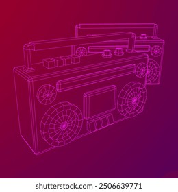 Retro Boombox anticuado grabadora de cinta de casete portátil. Ilustración vectorial de malla de polietileno baja.