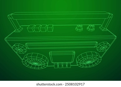 Retro Boombox outdated portable cassette tape recorder. Wireframe low poly mesh vector illustration.