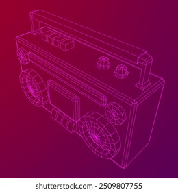 Retro Boombox anticuado grabadora de cinta de casete portátil. Ilustración vectorial de malla de polietileno baja.