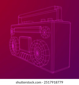 Retro Boombox anticuado grabadora de cinta de casete portátil. Ilustración vectorial de malla de polietileno baja.