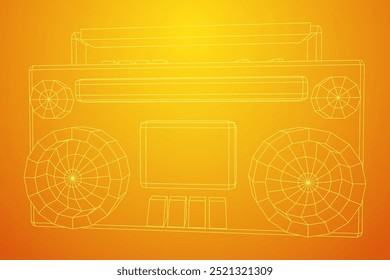 Retro Boombox anticuado grabadora de cinta de casete portátil. Ilustración vectorial de malla de polietileno baja.