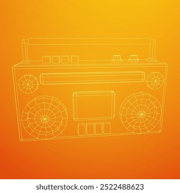 Retro Boombox anticuado grabadora de cinta de casete portátil. Ilustración vectorial de malla de polietileno baja.