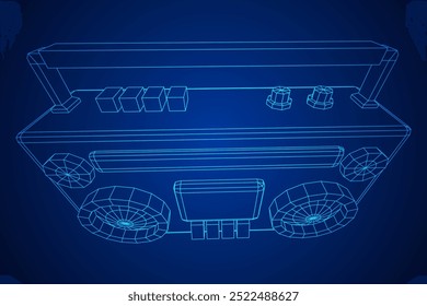 Retro Boombox anticuado grabadora de cinta de casete portátil. Ilustración vectorial de malla de polietileno baja.