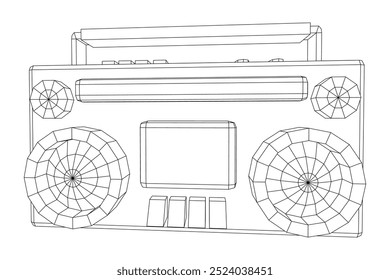 Retro Boombox anticuado grabadora de cinta de casete portátil. Ilustración vectorial de malla de polietileno baja.