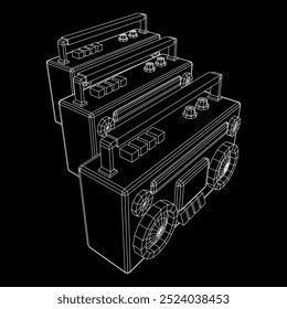 Retro Boombox anticuado grabadora de cinta de casete portátil. Ilustración vectorial de malla de polietileno baja.